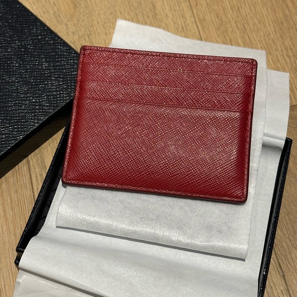Prada Saffiano leather card holder RED with logo - Picture 5 of 7